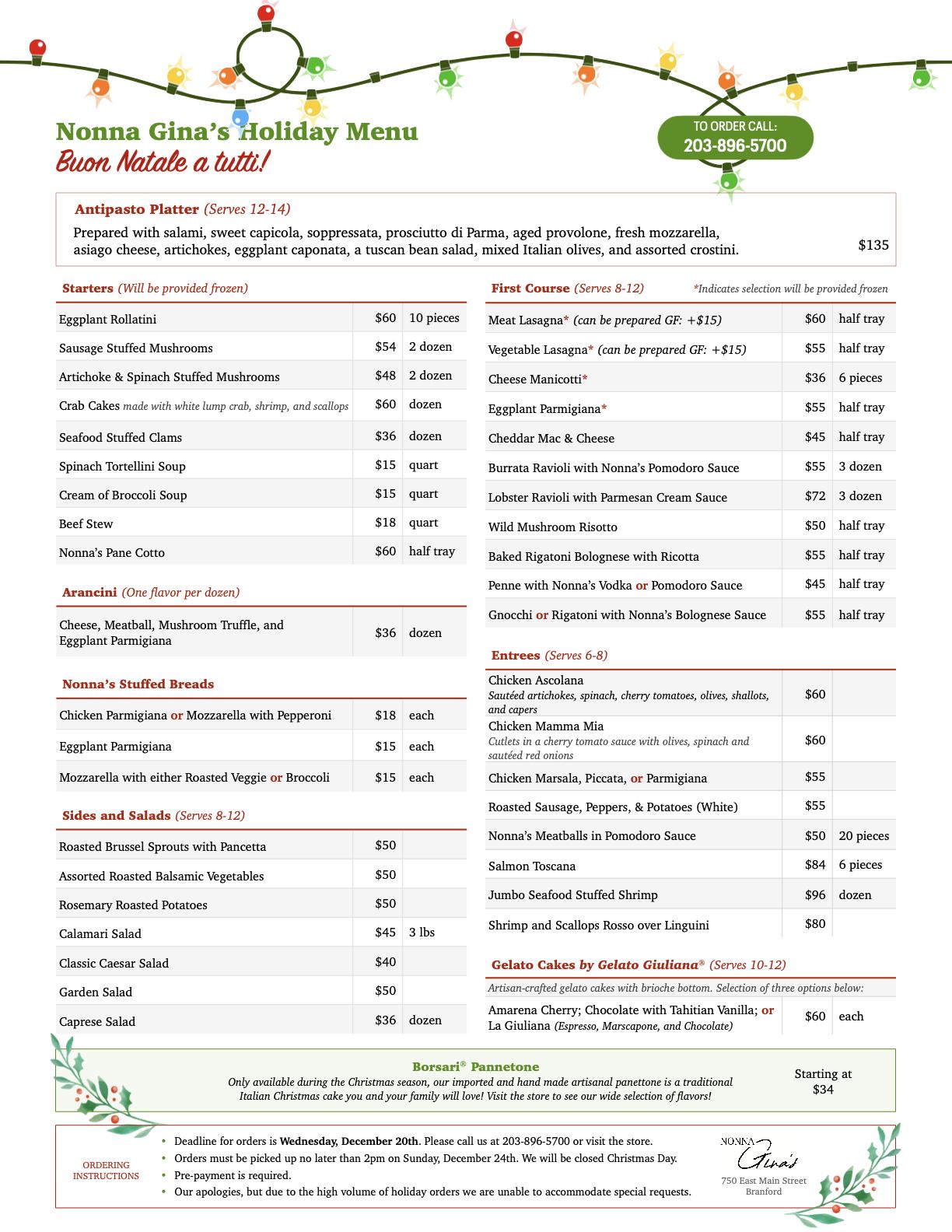 Gelato Giuliana Menu