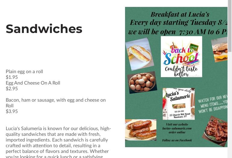 Lucia's Salumeria Menu