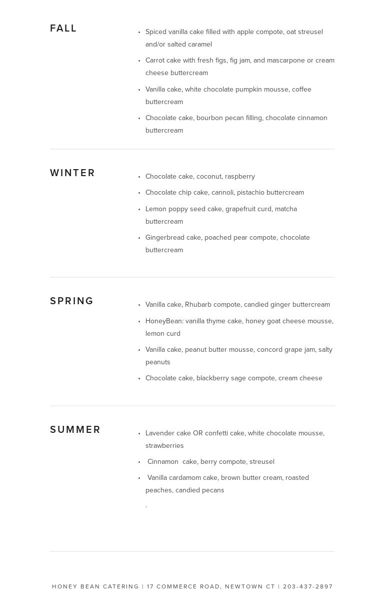 HoneyBean Catering Menu