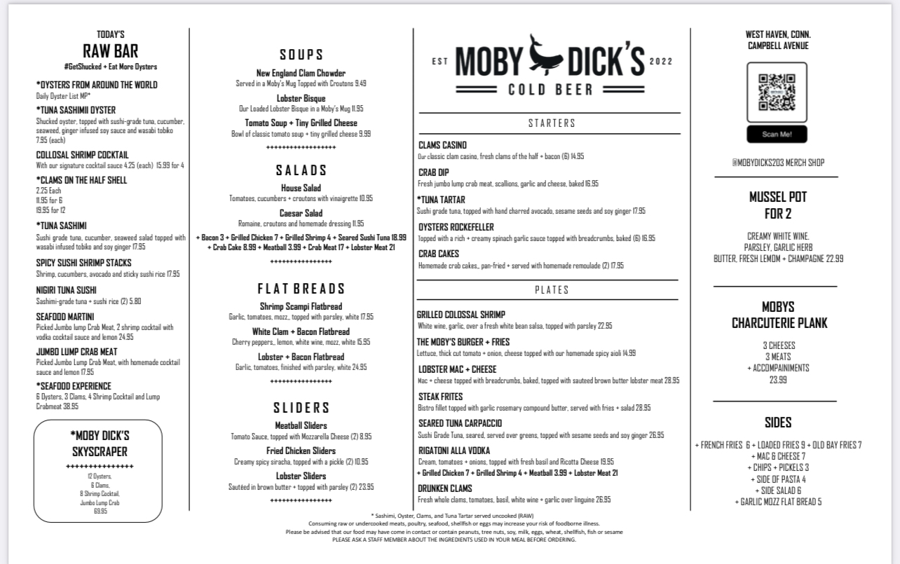 Moby Dick’s Oyster Bar & Grill 558 Campbell Ave #560, West Haven, CT 06516
