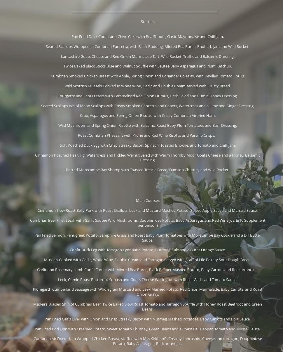 Nick Foster Catering Menu