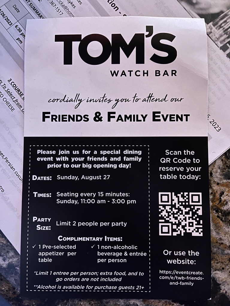 Tom's Watch Bar - DC Navy Yard 1250 Half St SE, Washington, DC 20003