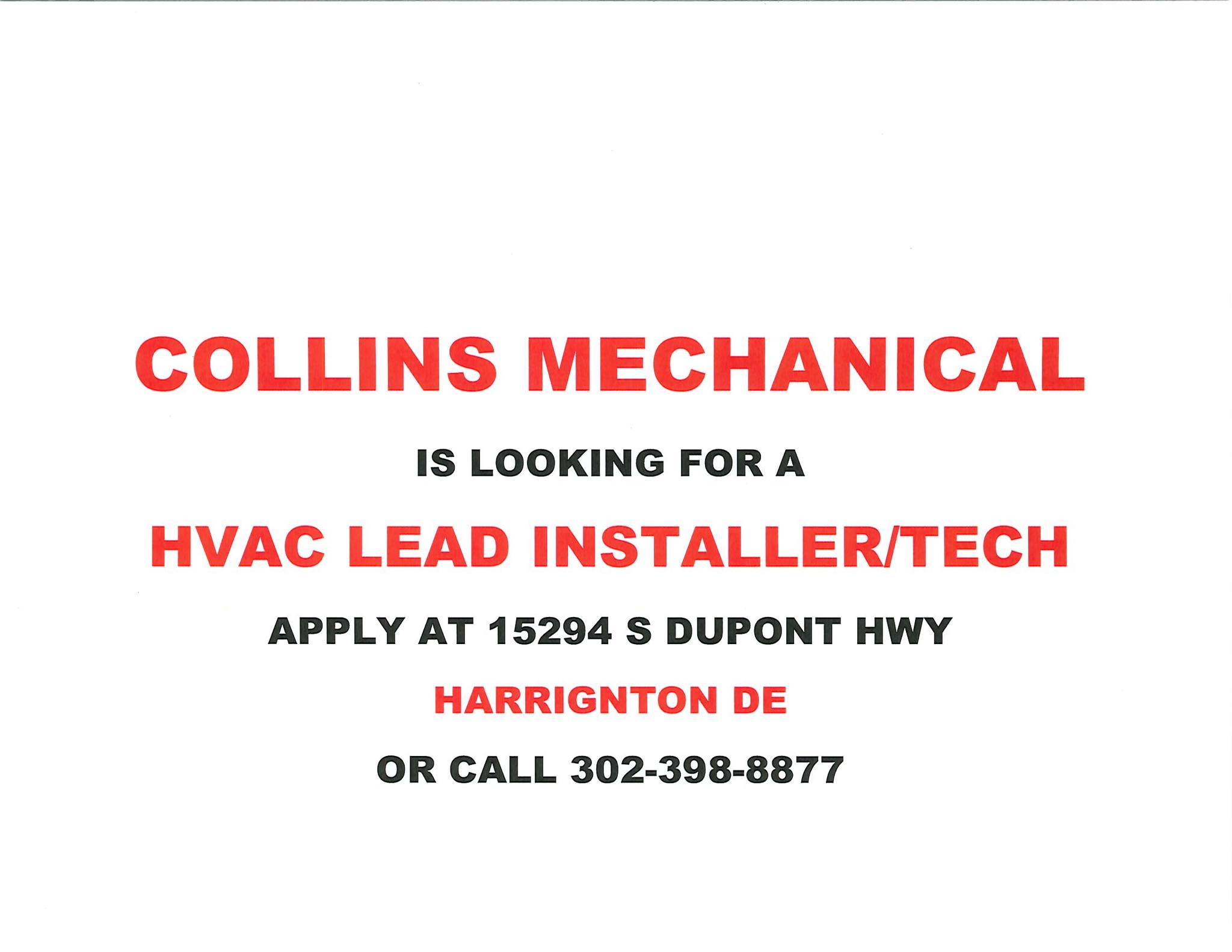 Collins Mechanical, Inc. 15294 S Dupont Hwy, Harrington Delaware 19952