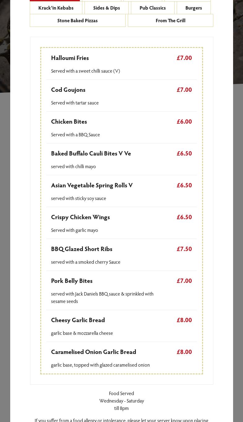 The Sticky Wicket Menu