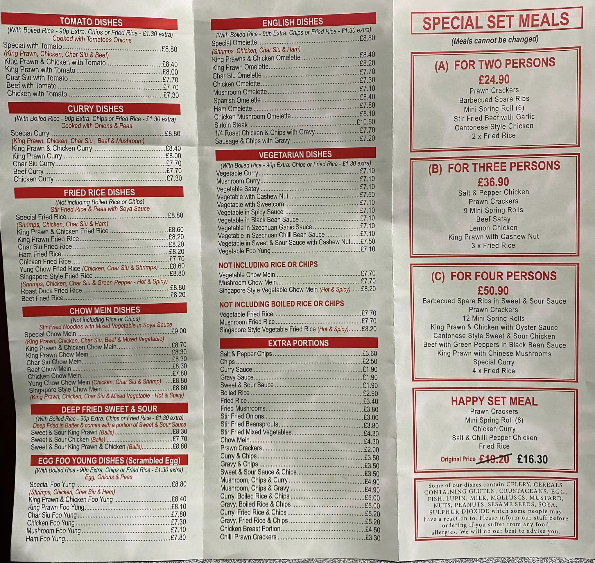 The Golden Valley Menu