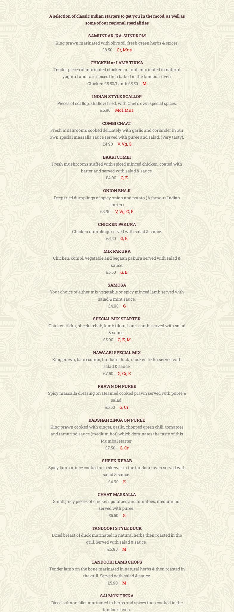 Mumbai Lounge Shiptonthorpe - Indian Restaurant Menu
