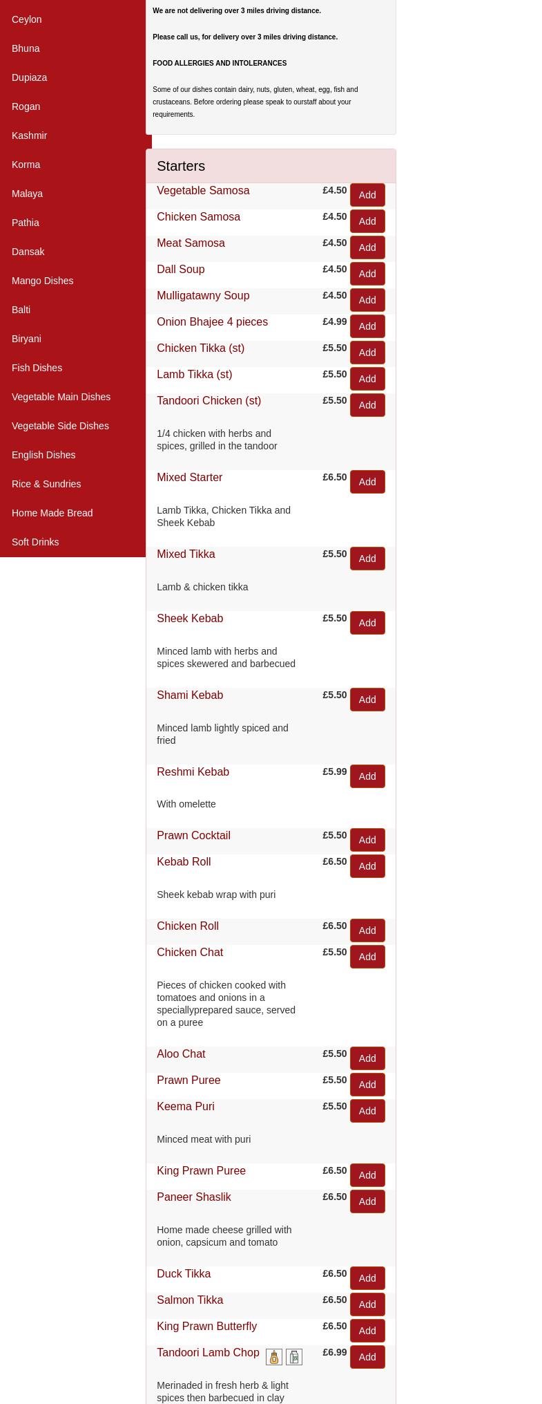 Spice Tandoori Menu