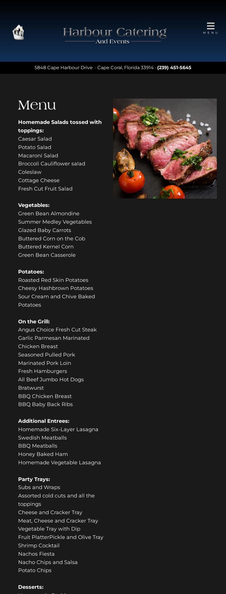 Harbour Catering Menu