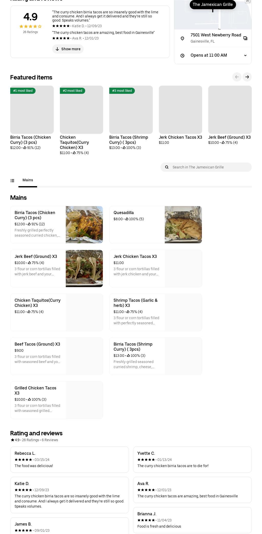 The Jamexican Grille Menu