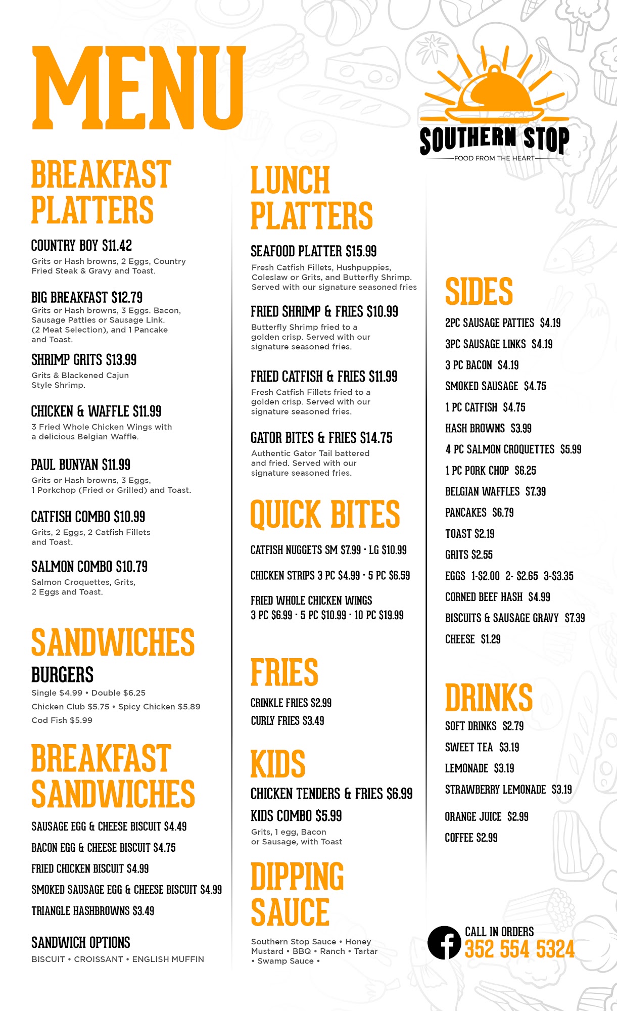 Southern Stop Menu