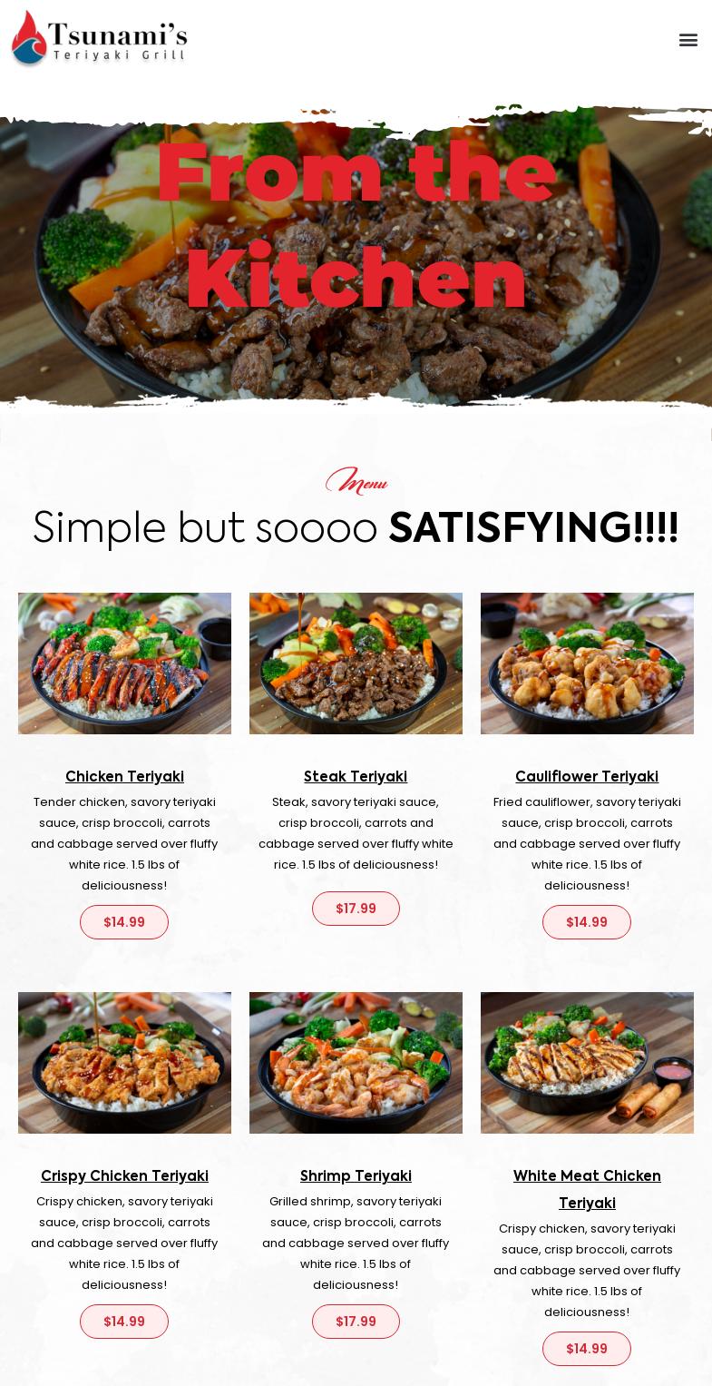 Tsunami’s Teriyaki Grill Menu
