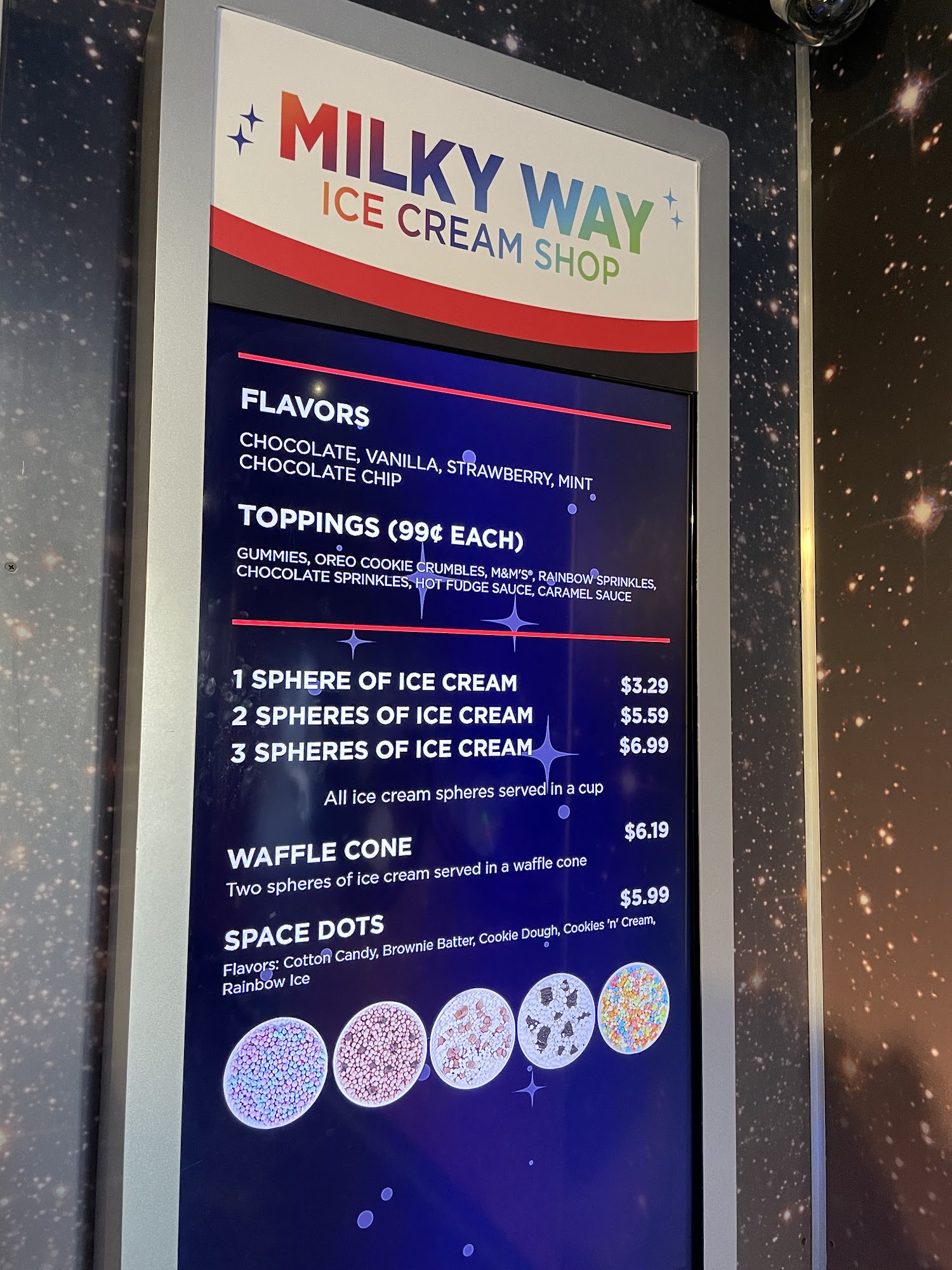 Milky Way Ice Cream Shop Menu