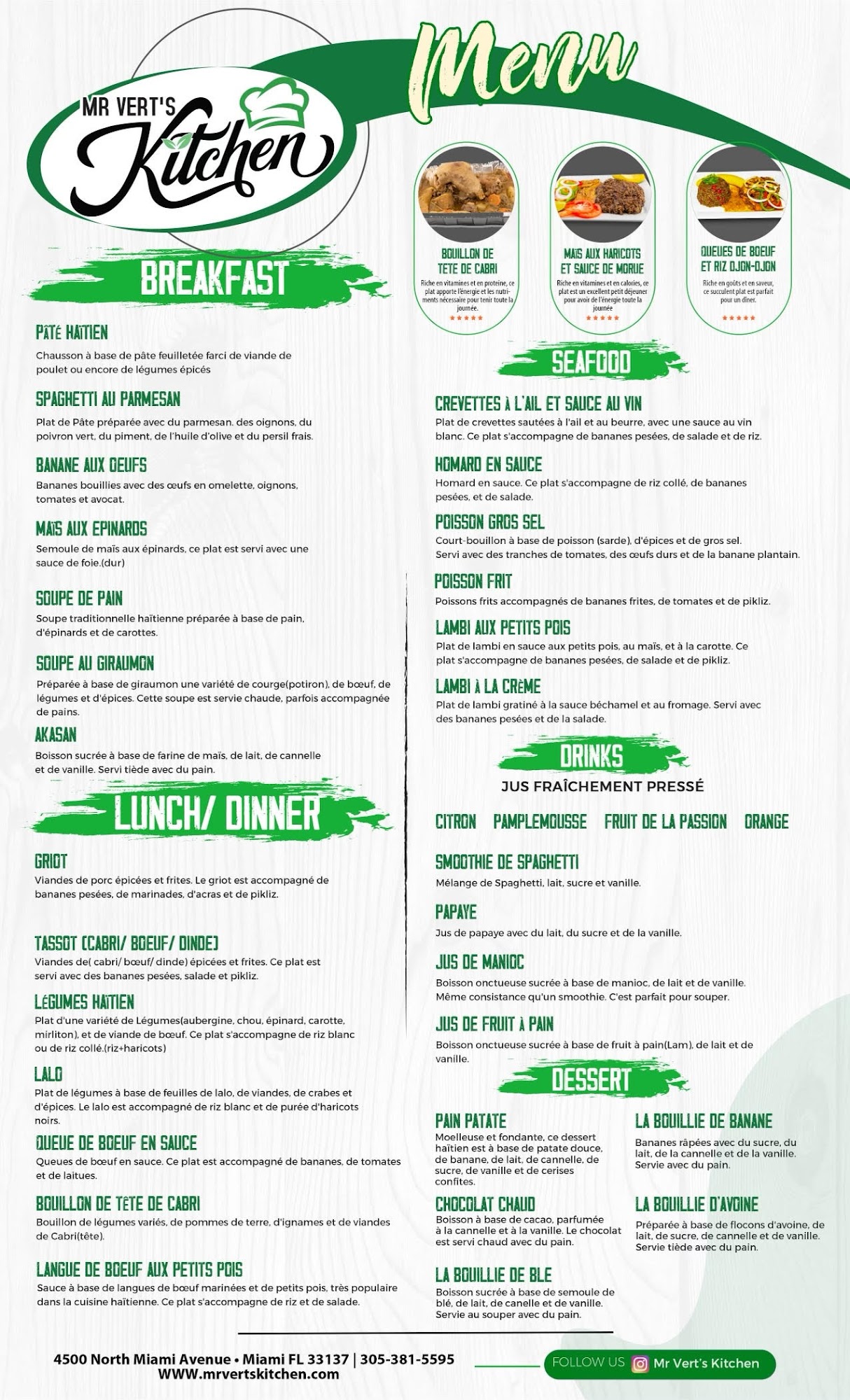 Mr. Vert's Kitchen Menu