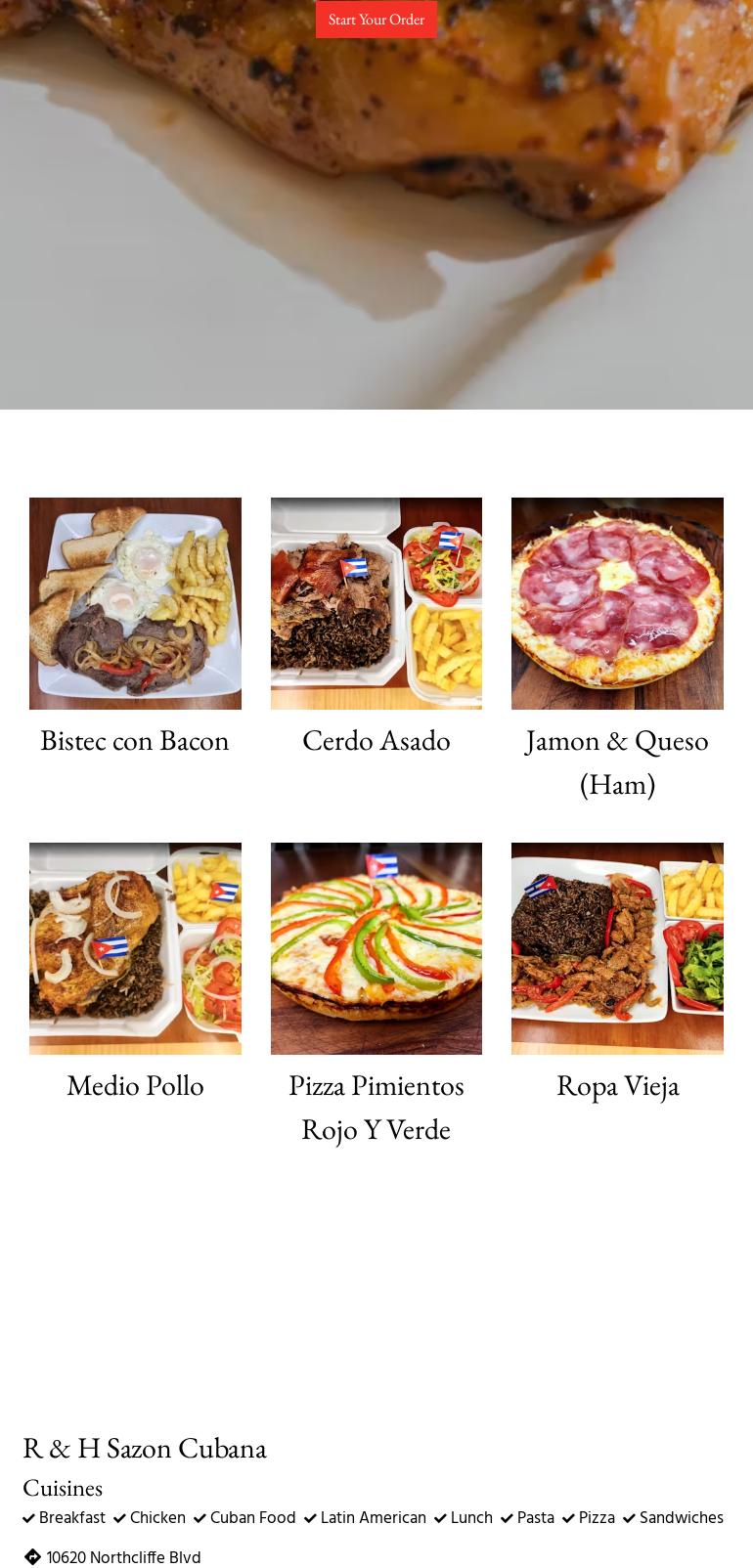 R & H Sazon Cubana Menu