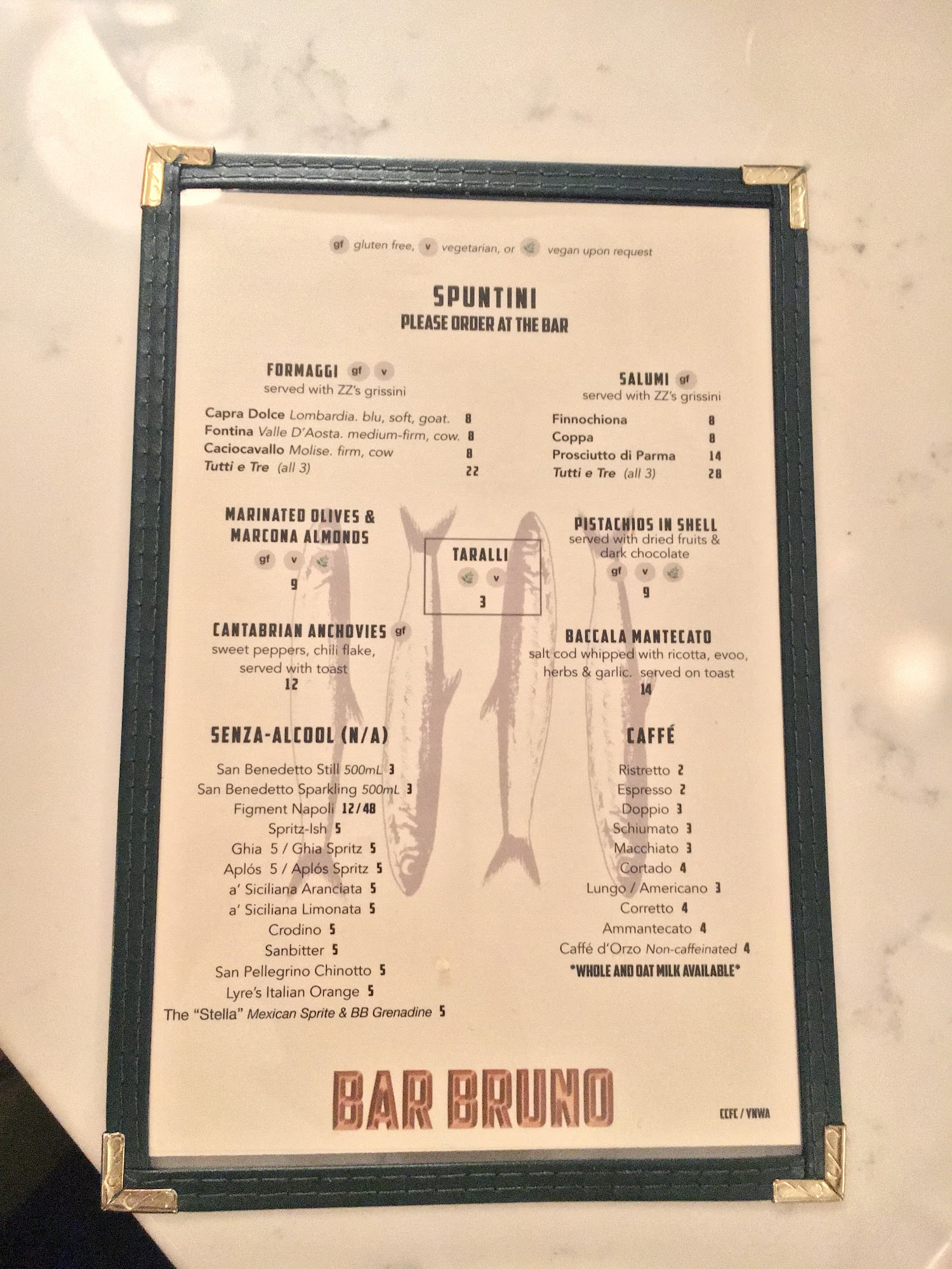Bar Bruno Menu