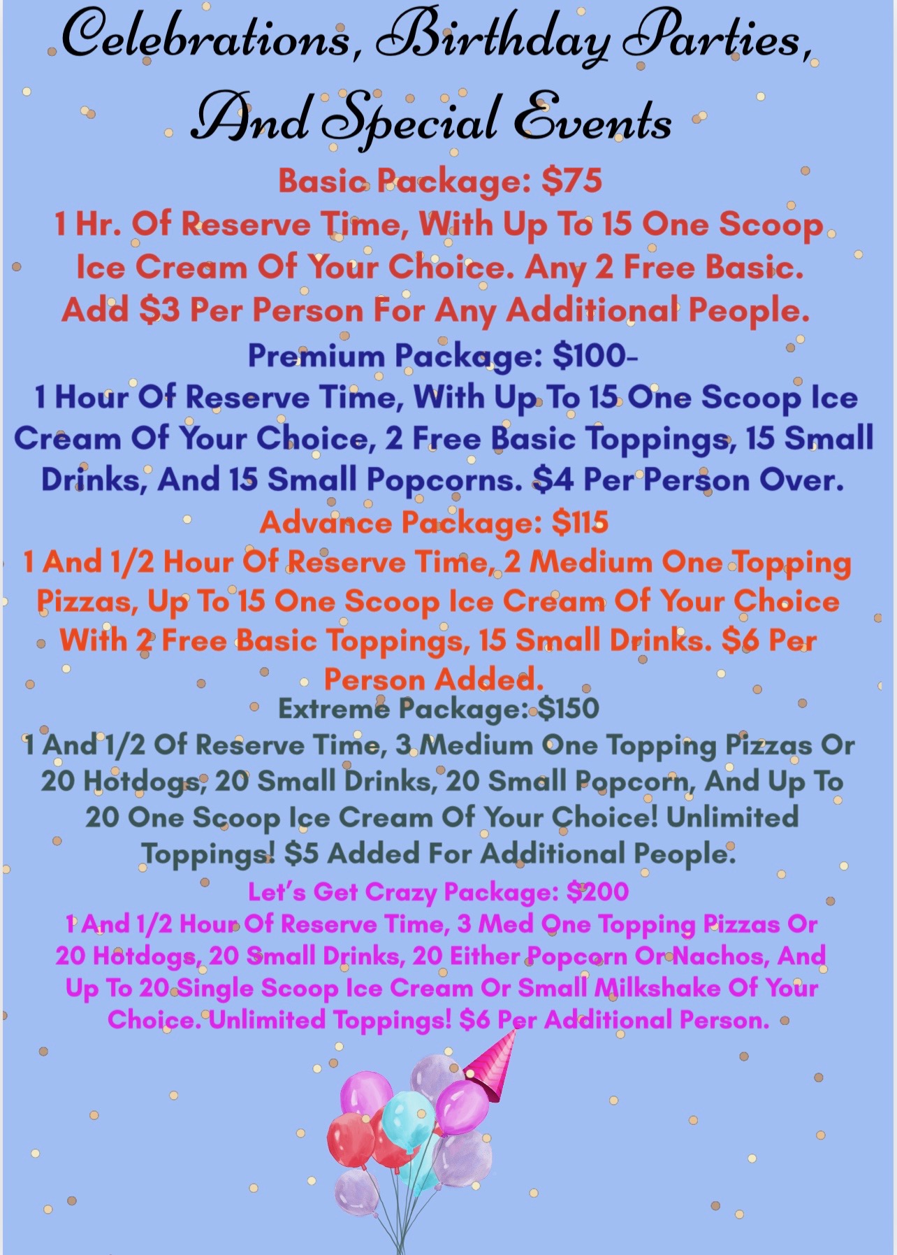 Scoops On Main LLC Menu