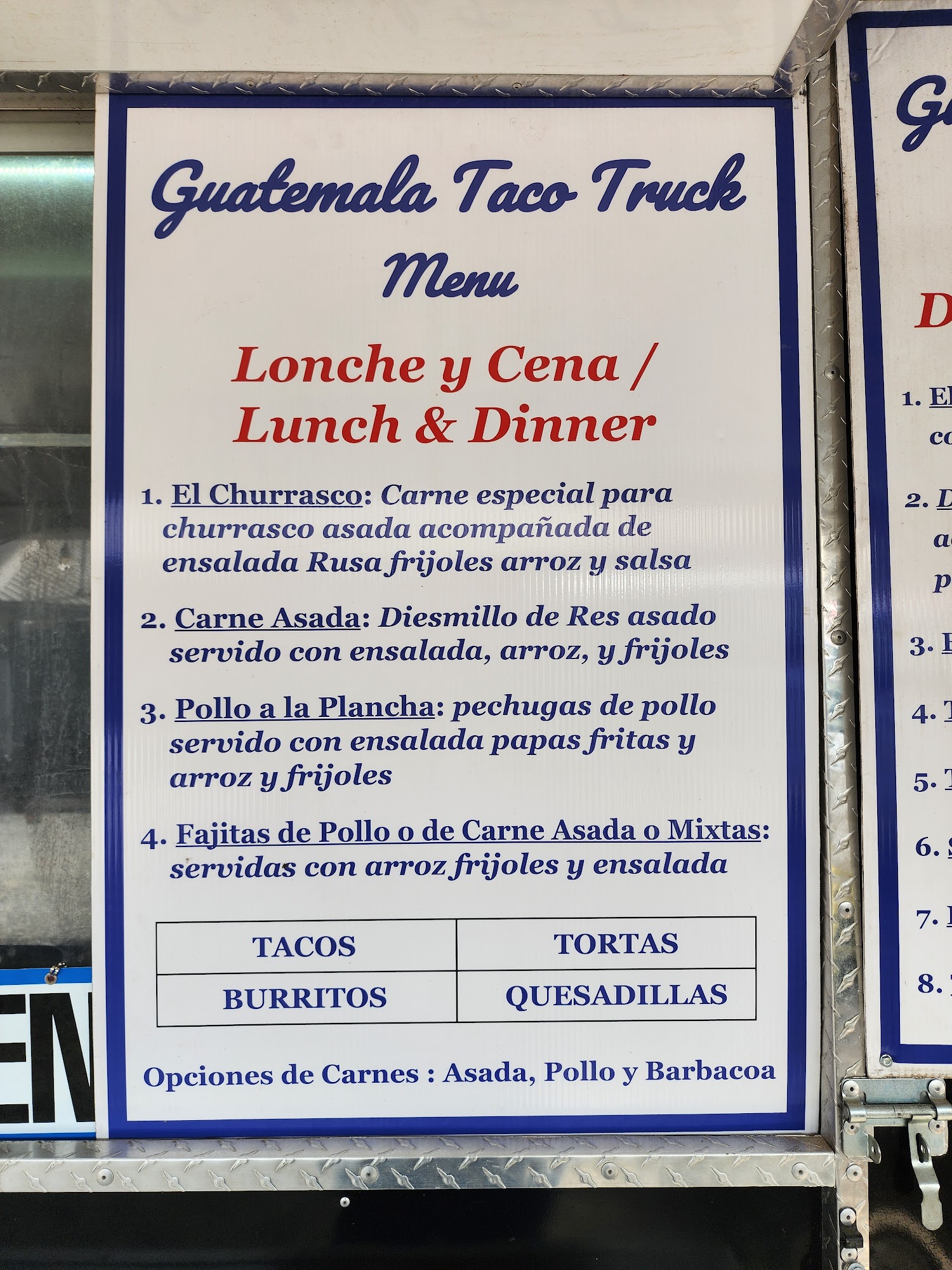 Guatemala Tacos Truck Menu