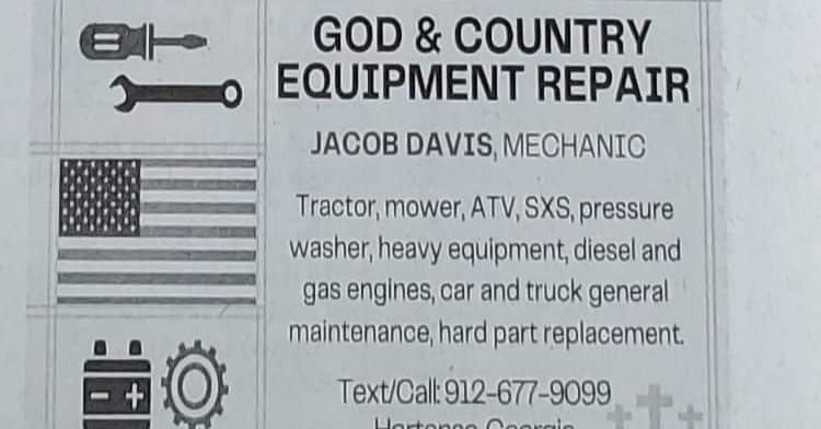 God & Country Equipment Repair 1168 Ballfield Rd, Hortense Georgia 31543