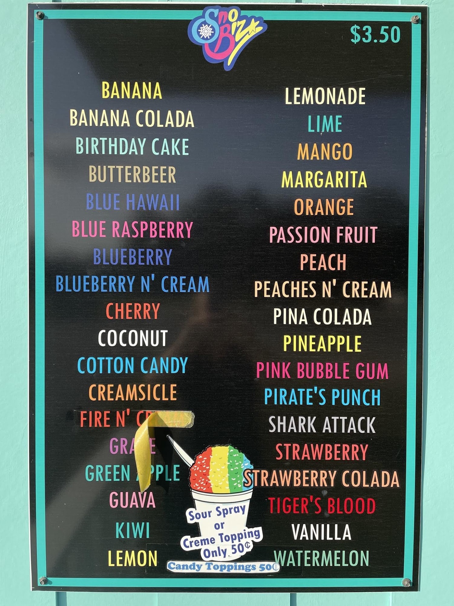 Sno Biz of Waycross Menu