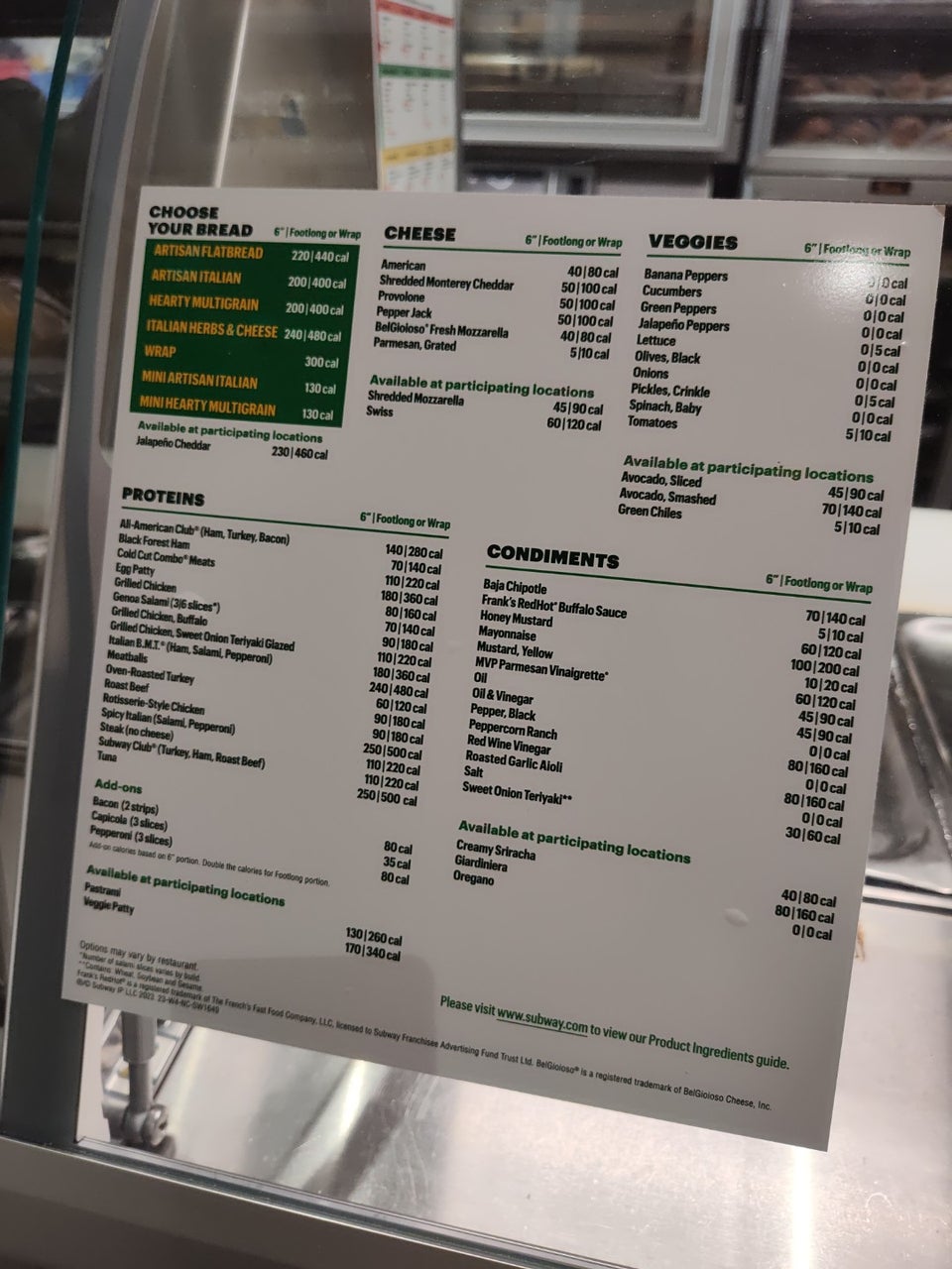 Subway Menu