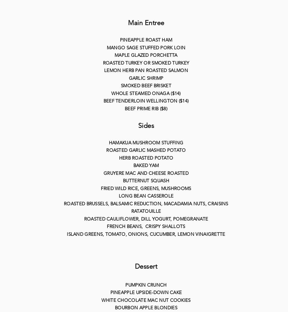 Aloha Culinary Group Menu