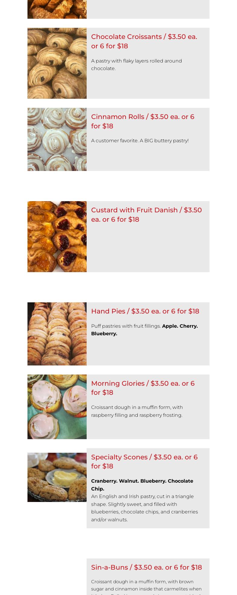 Millwork Bakery Menu