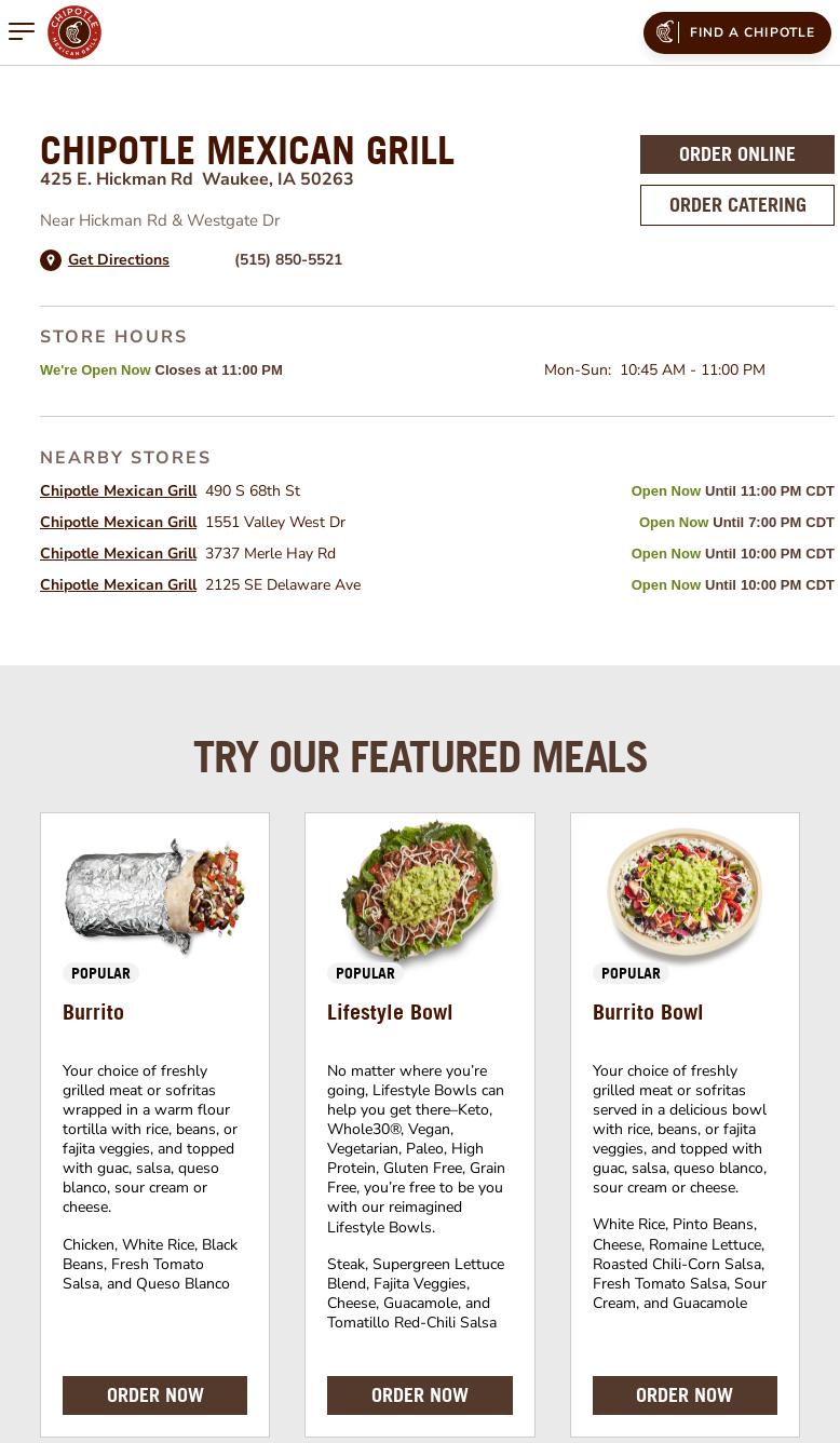 Chipotle Mexican Grill Menu