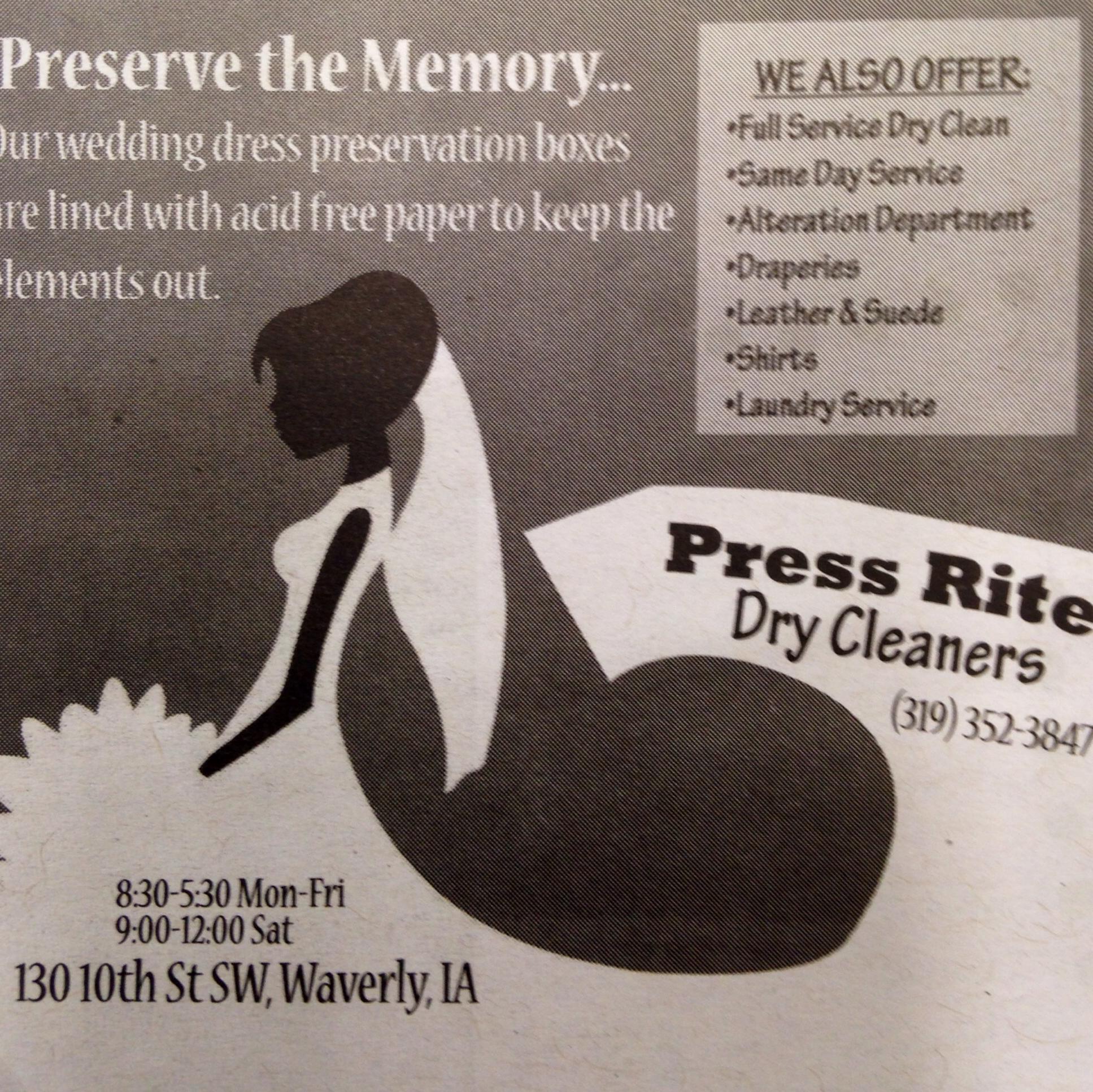 Press Rite Dry Cleaners 130 10th St SW, Waverly Iowa 50677