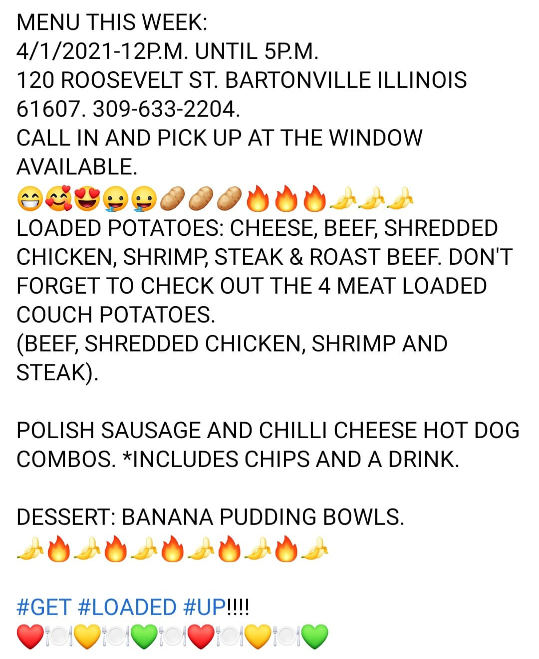 Loaded Bake Potato Menu
