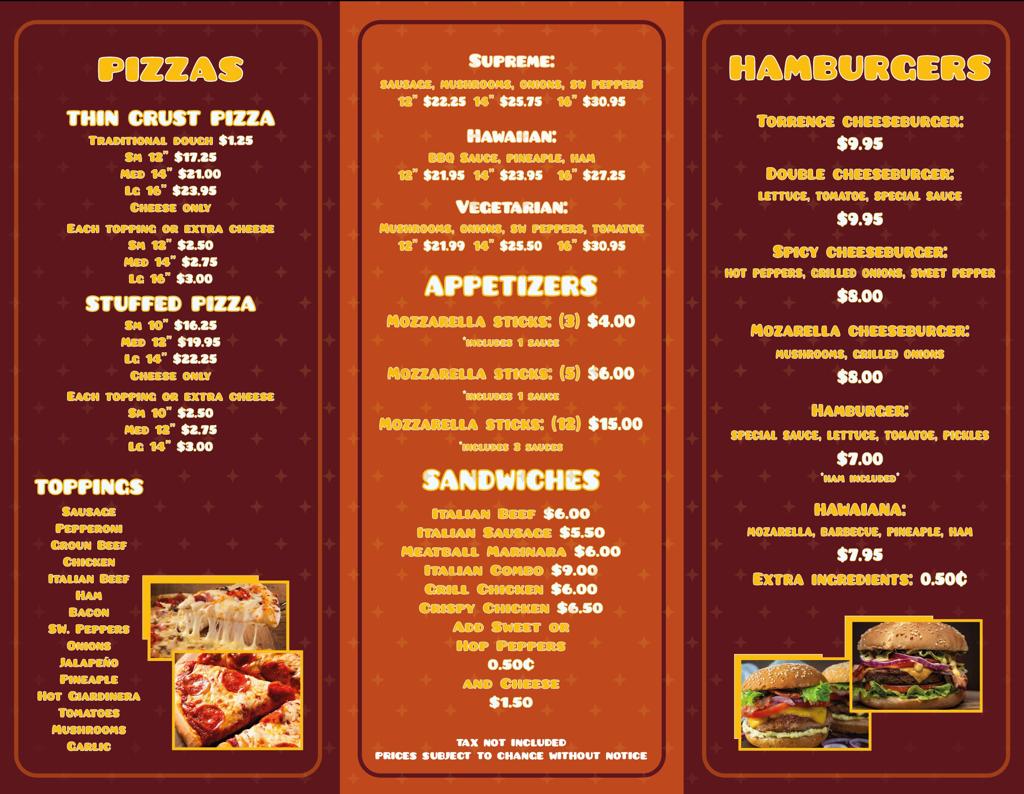 Torrence Pizza Menu