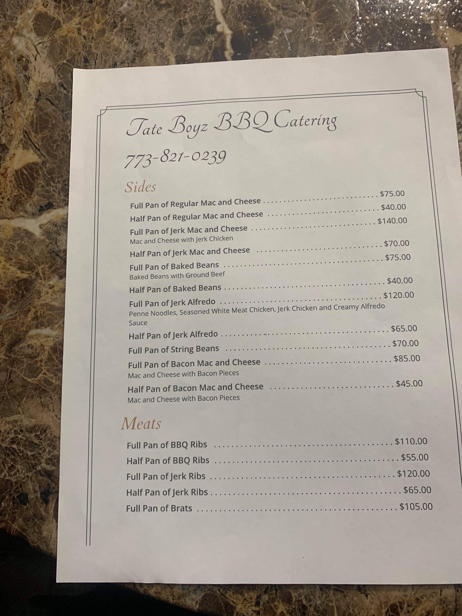 Tate Boyz BBQ Catering Menu