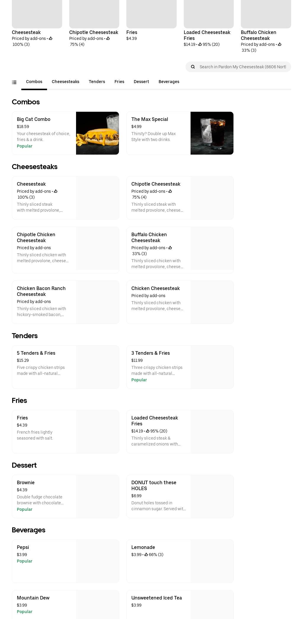 Pardon My Cheesesteak Menu