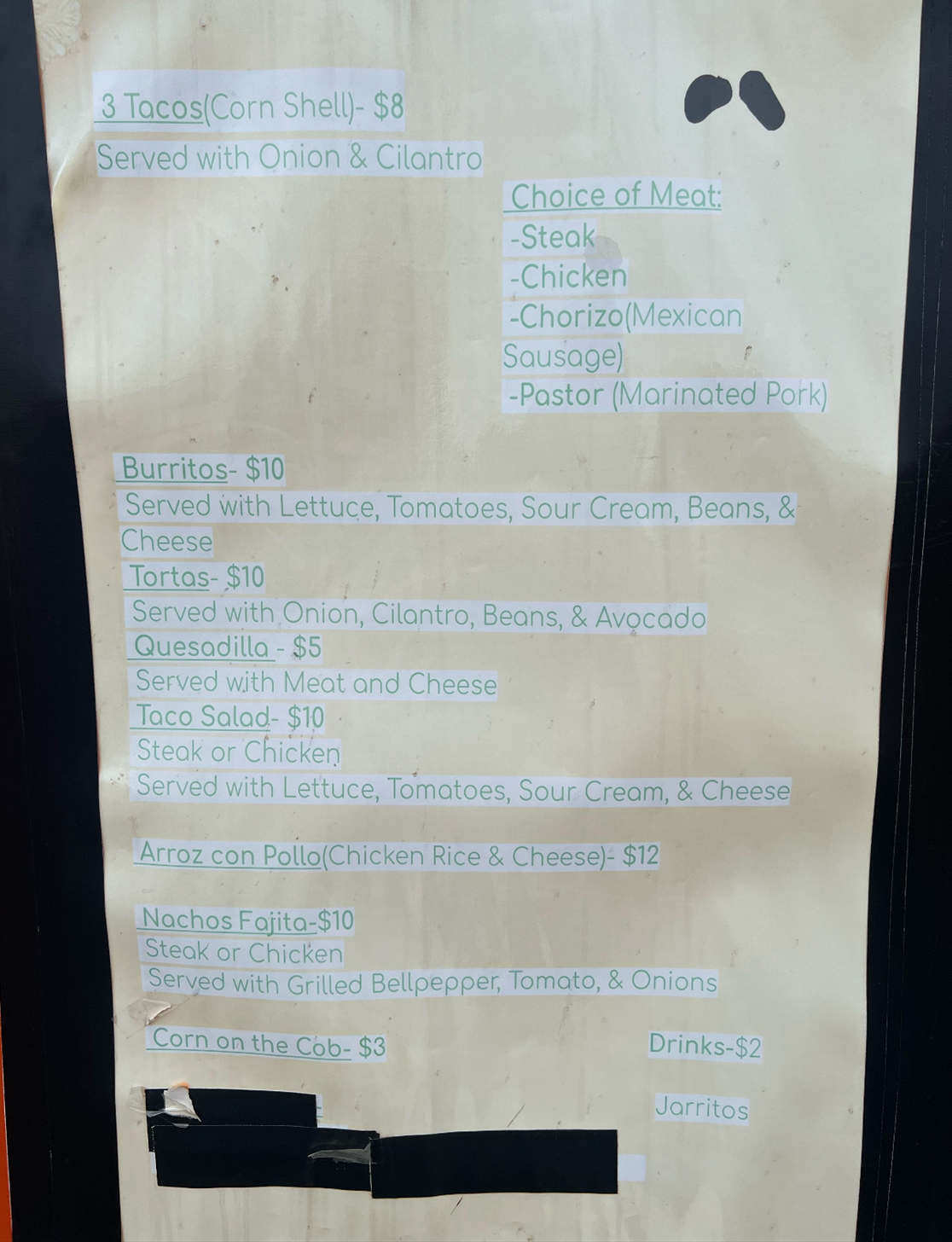 Taqueria La Perlita Food Truck Menu