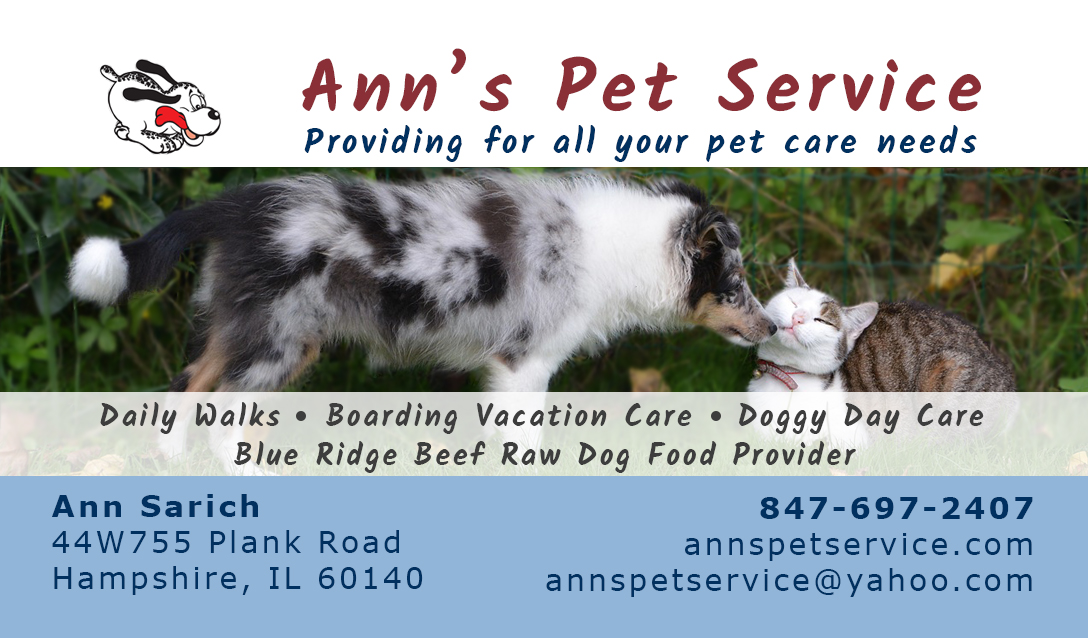 Ann's Pet Service, Ltd. 44W755 Plank Rd, Hampshire Illinois 60140
