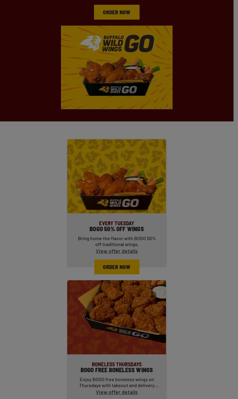 Buffalo Wild Wings 'GO' Menu