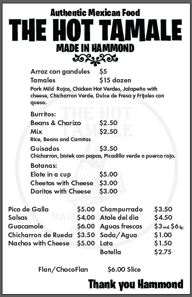 The Hot Tamale Menu