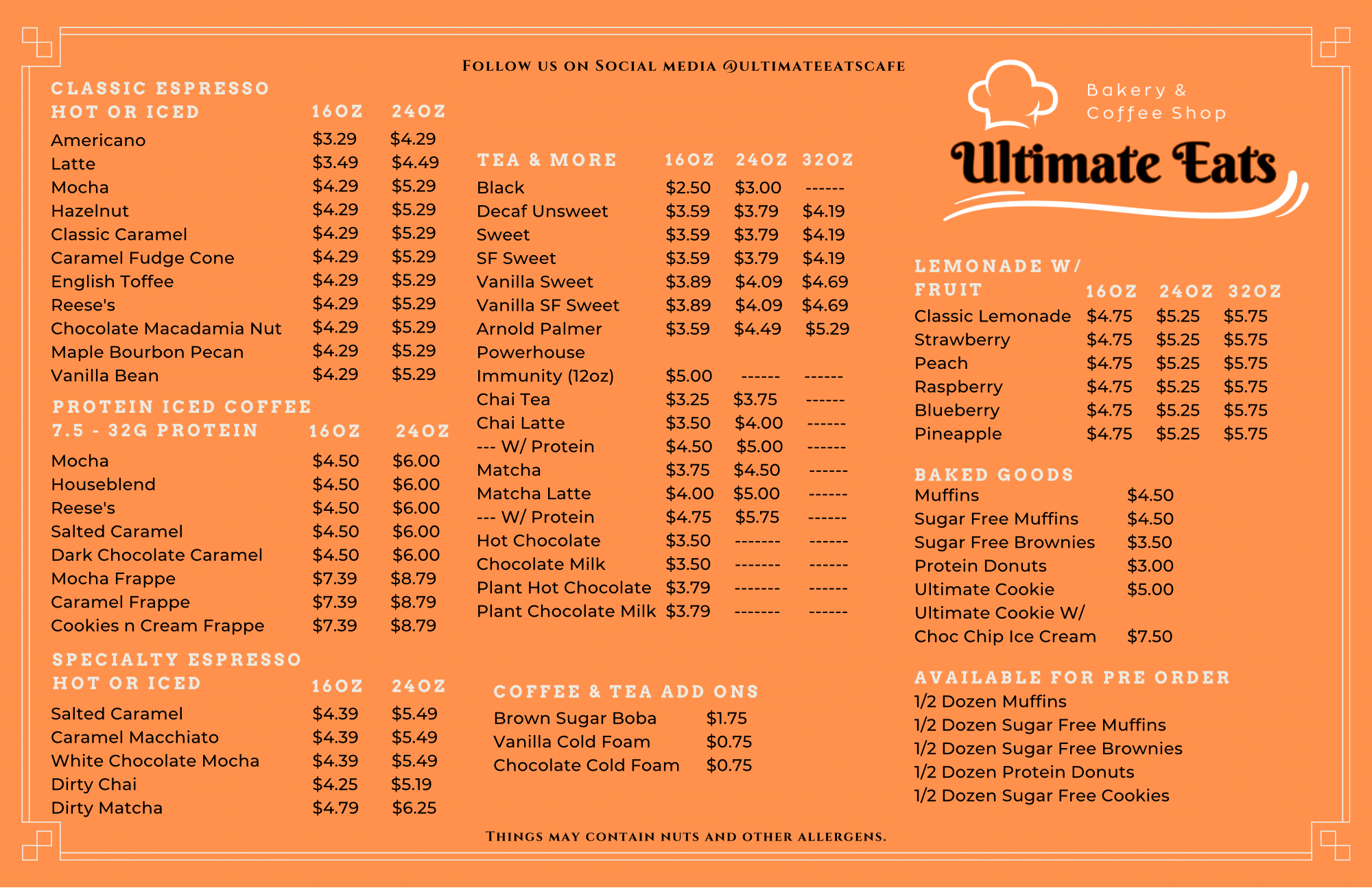 Ultimate Eats Menu