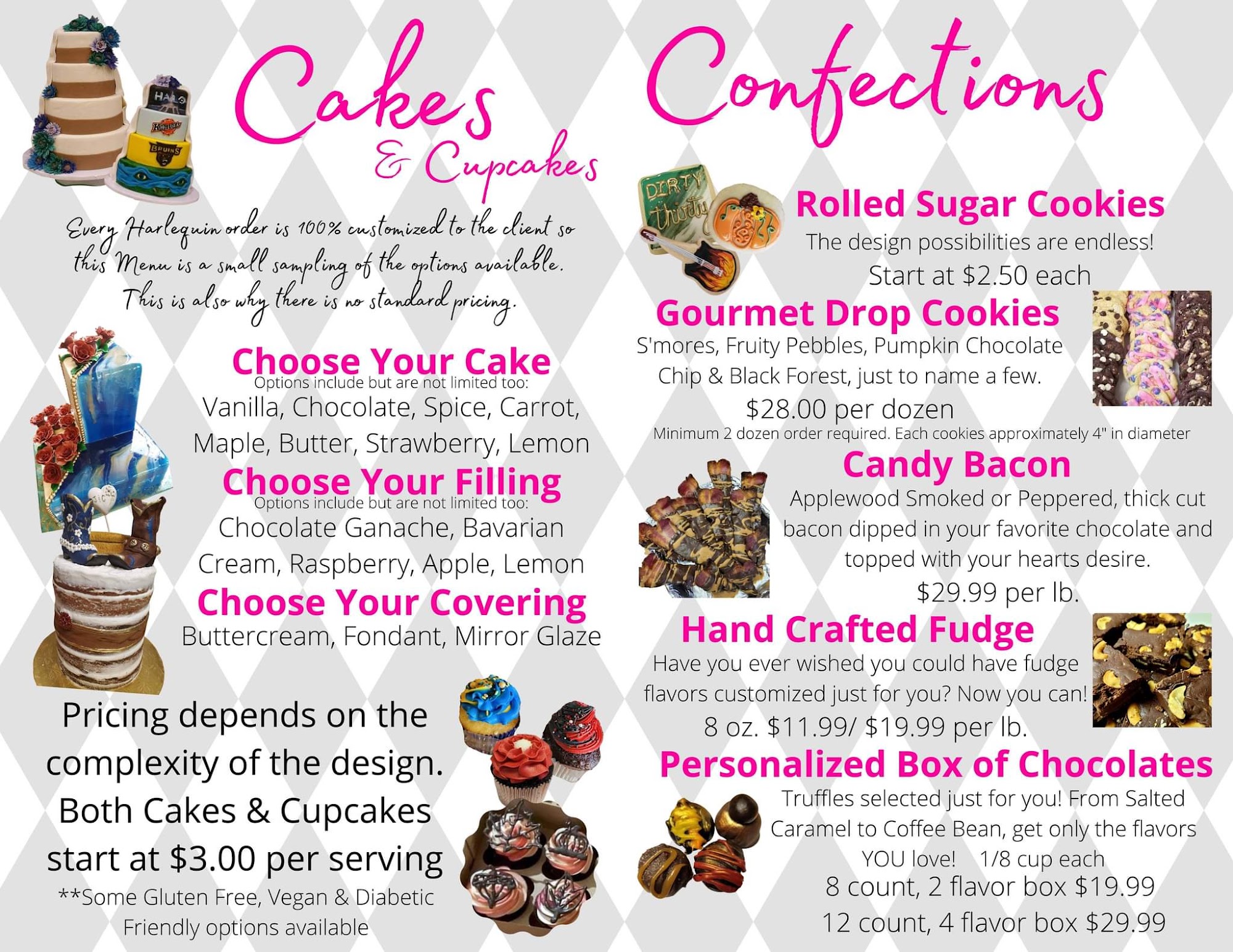 Harlequin Cakes & Confections Menu