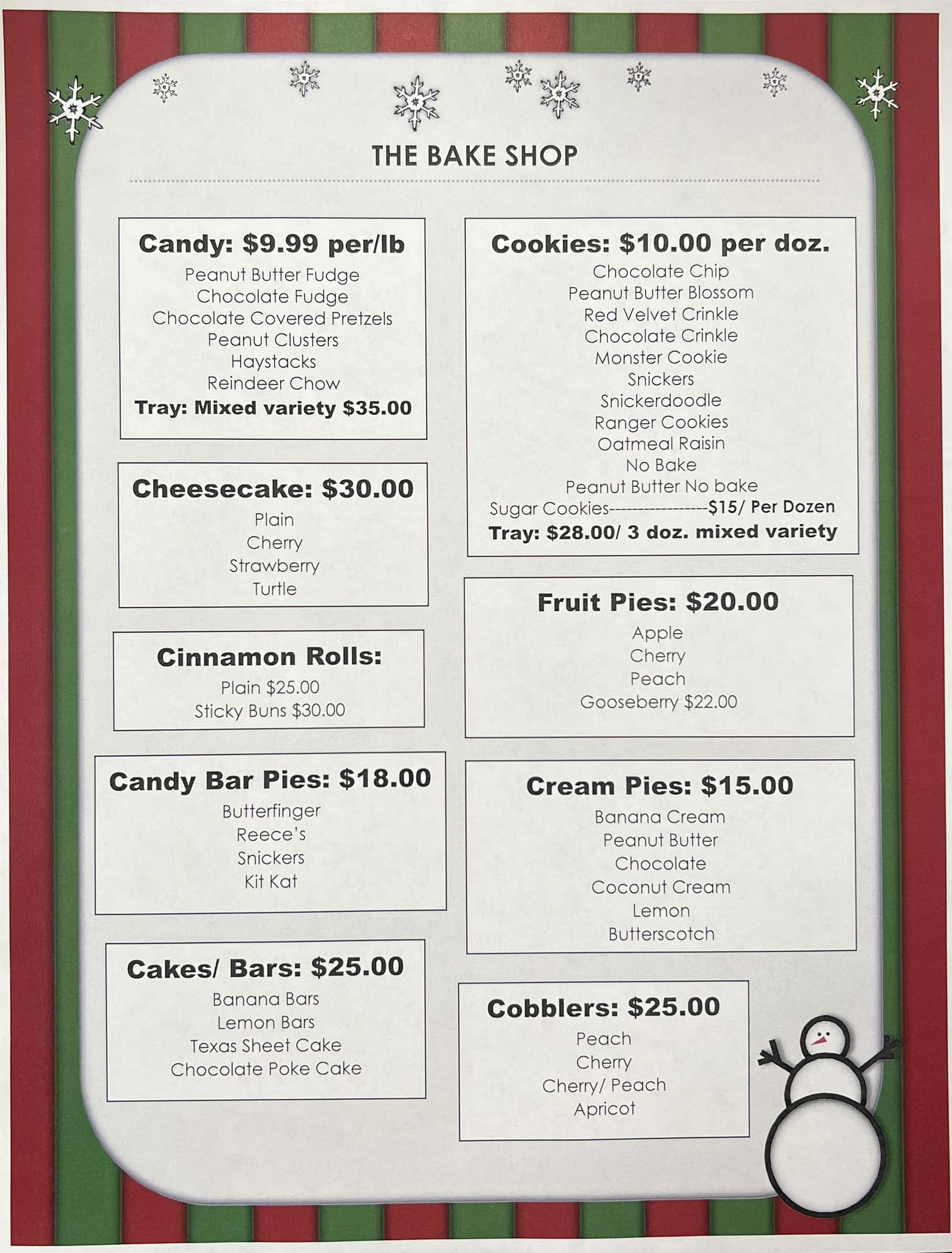 The Bake Shop LLC Menu