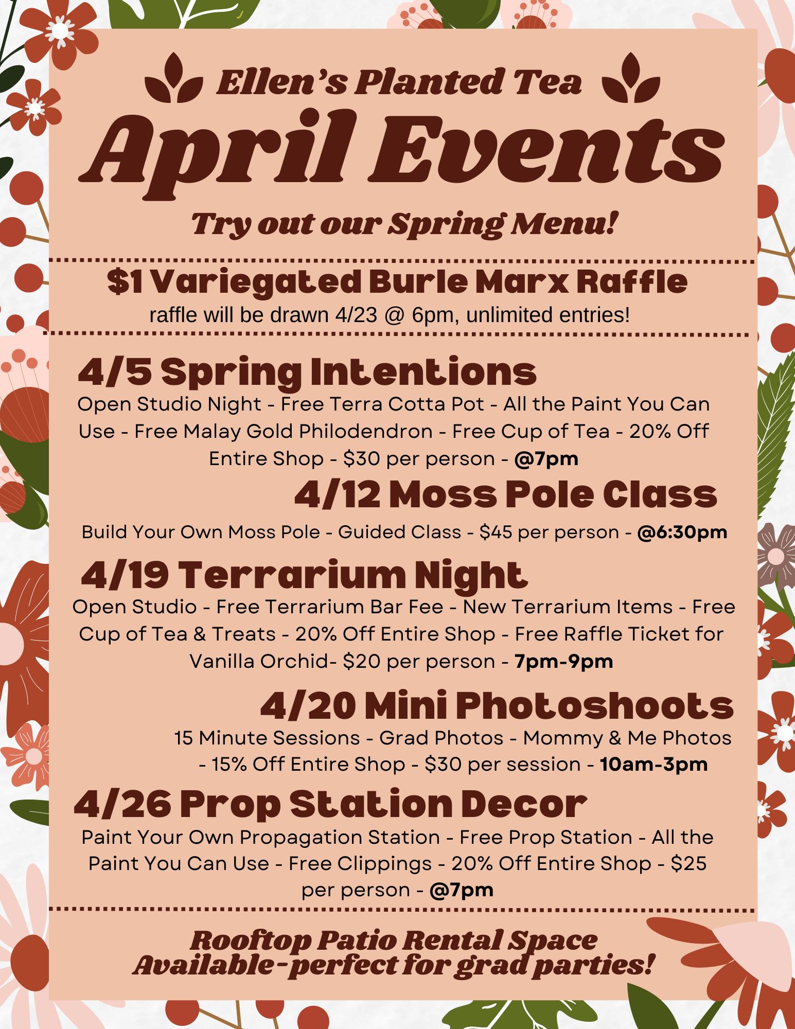 Ellen's Planted Tea Menu