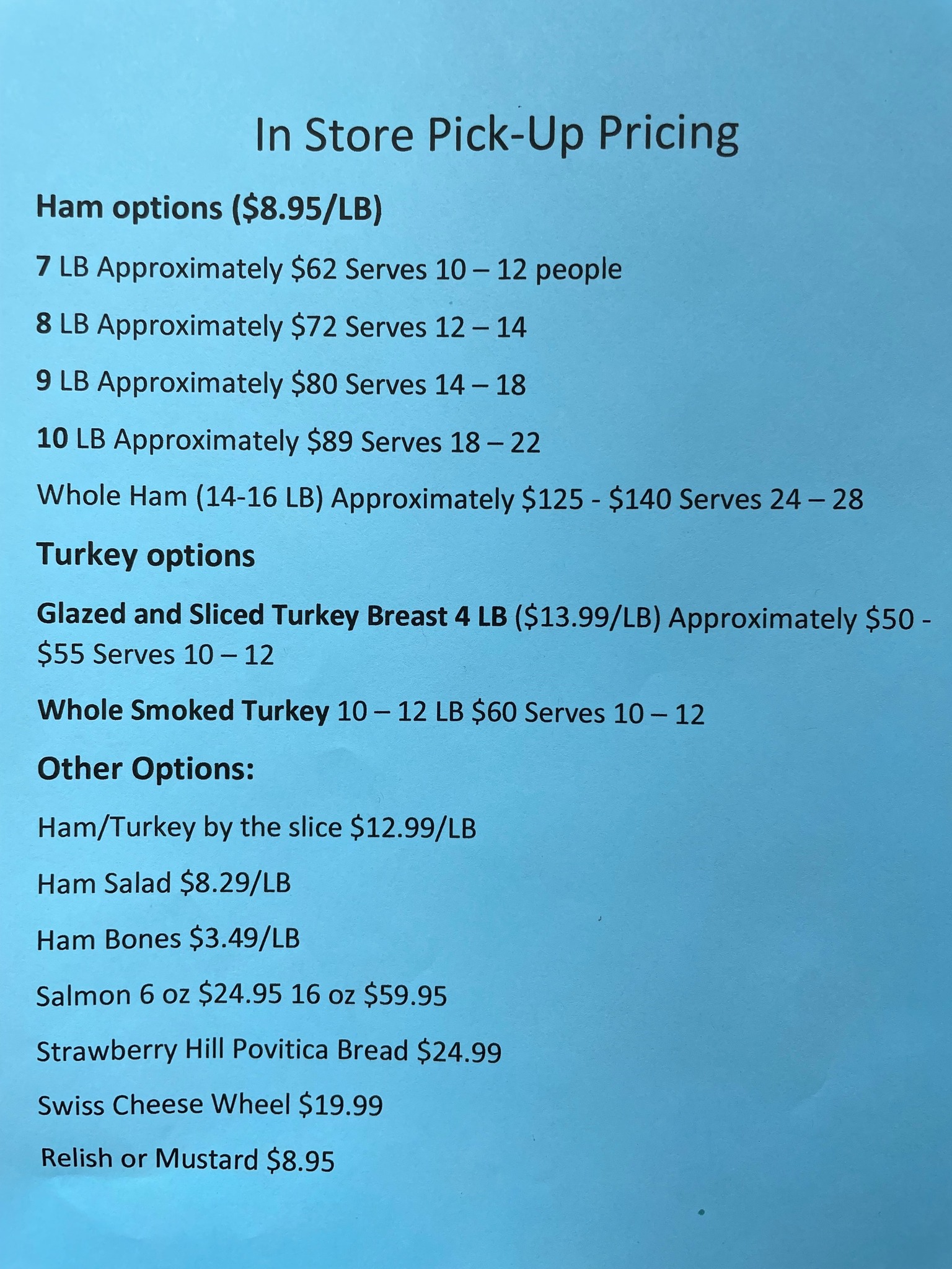 Home Sweet Hams Menu