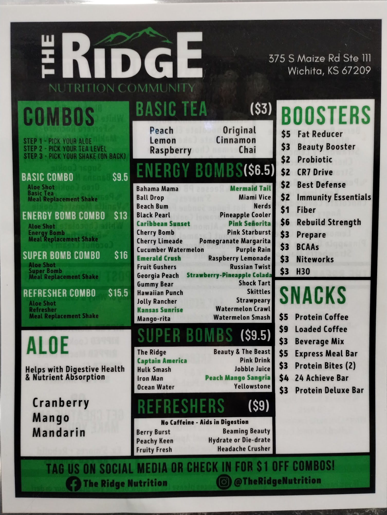 The Ridge Nutrition Community Menu