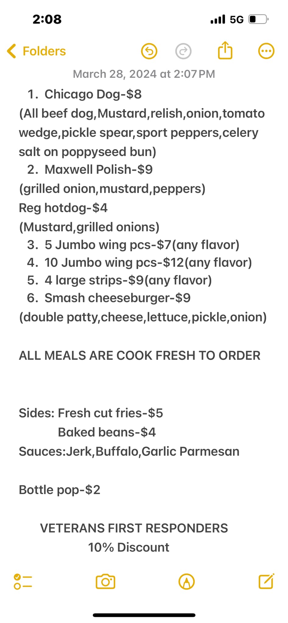 G’s Wings and wieners Menu