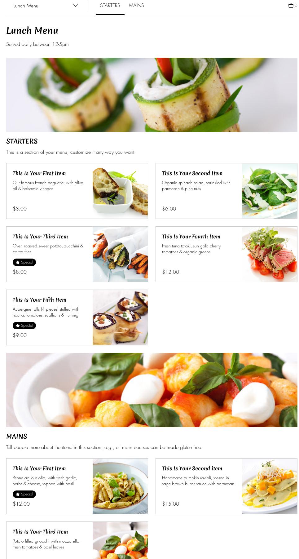 Thornberrys Bakery Menu