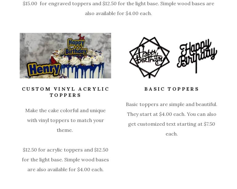 Nana's Confections Menu