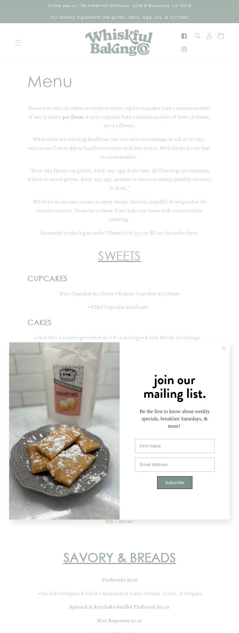 Whiskful Baking Co. Menu