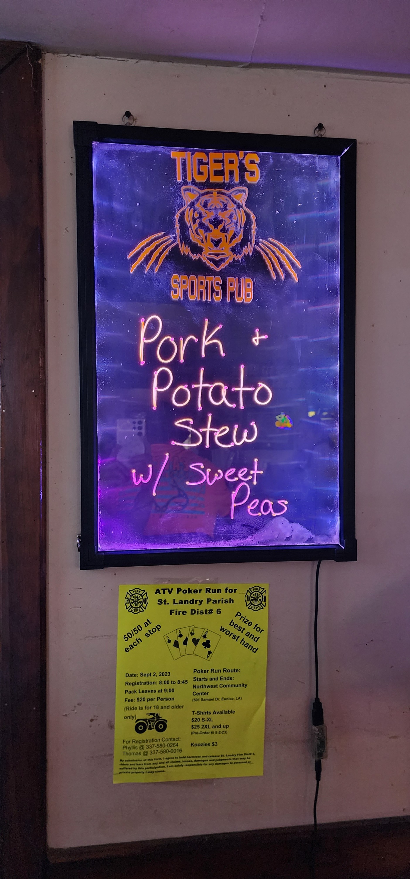 Tiger's Sports Pub LLC Menu