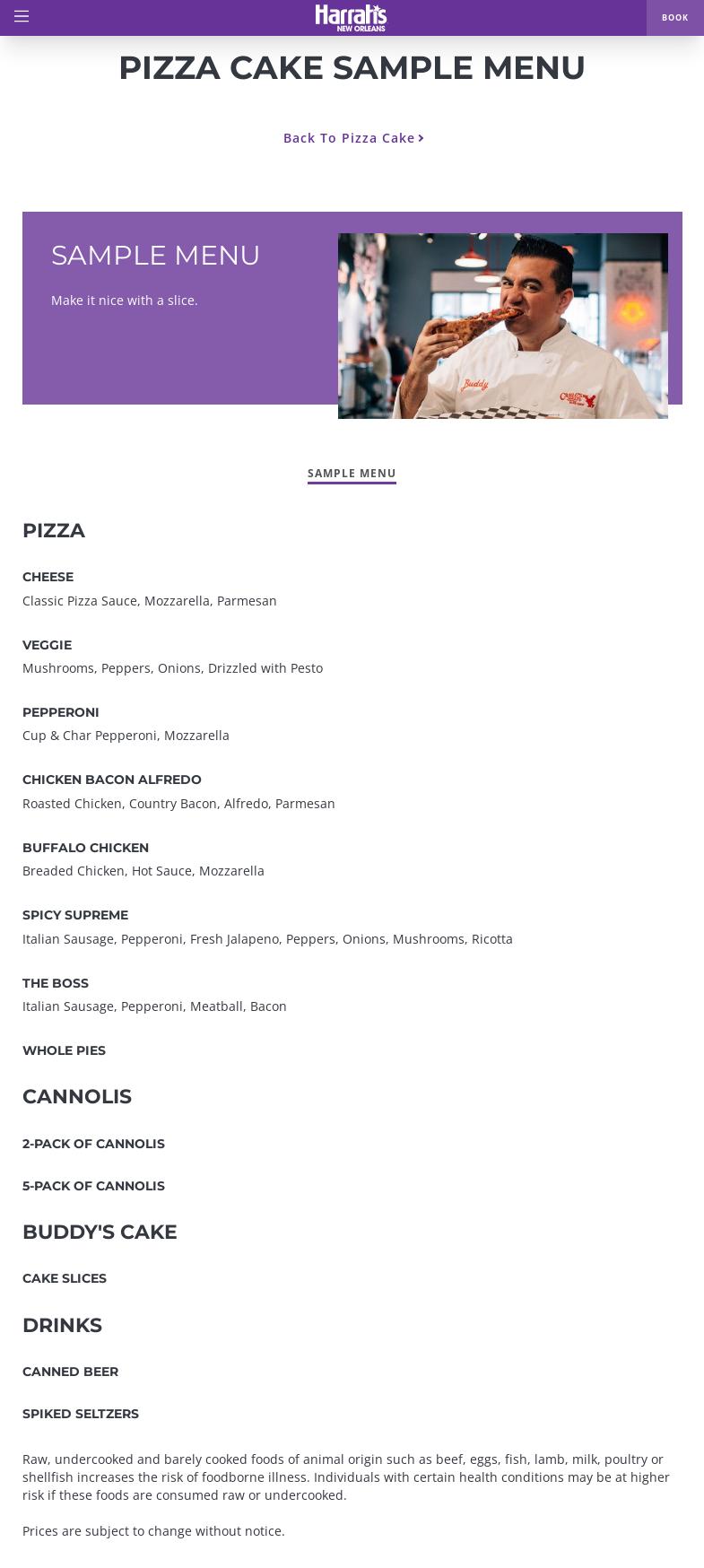 Pizzacake Menu