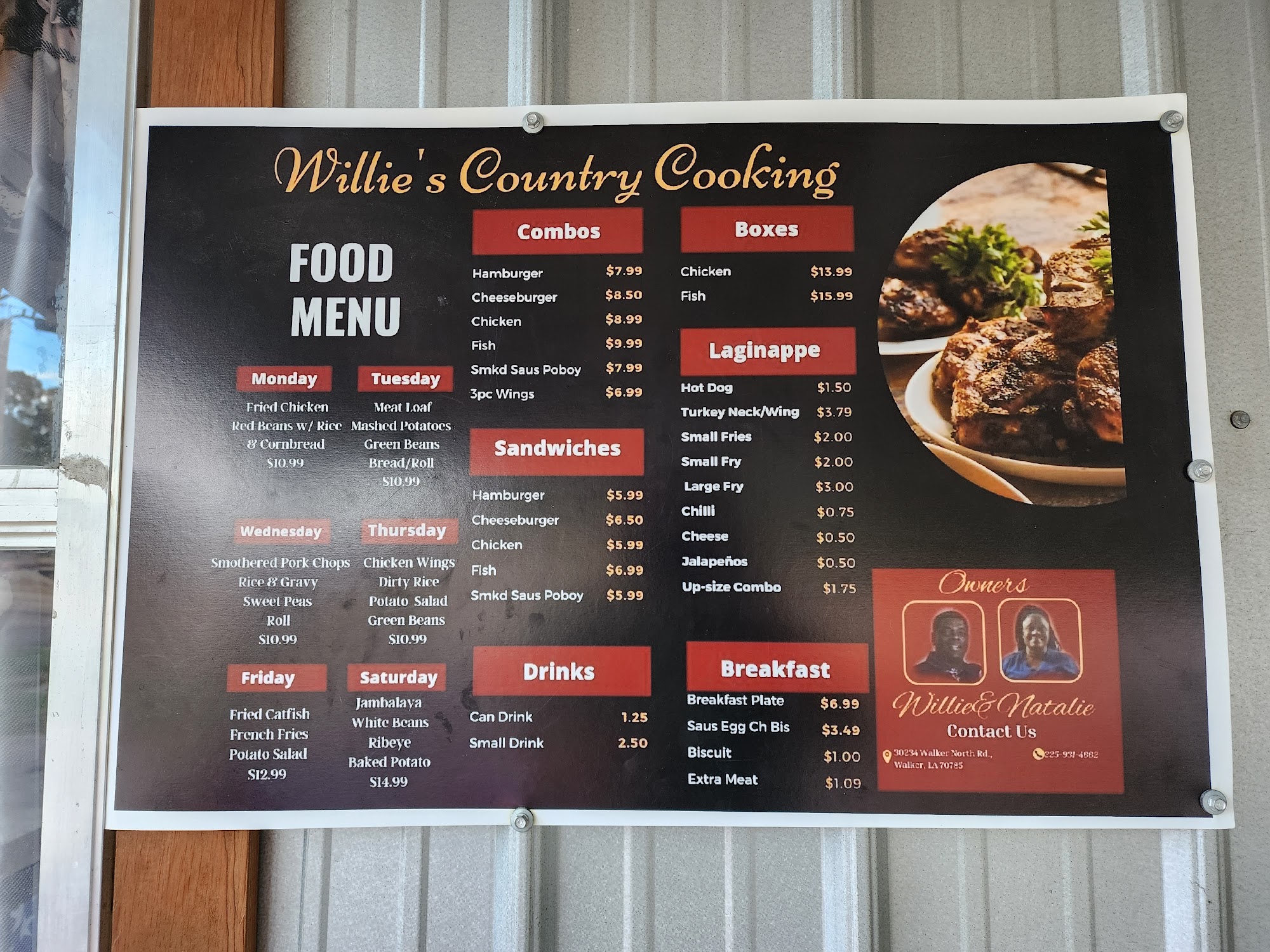 Willie's Country Cooking Menu