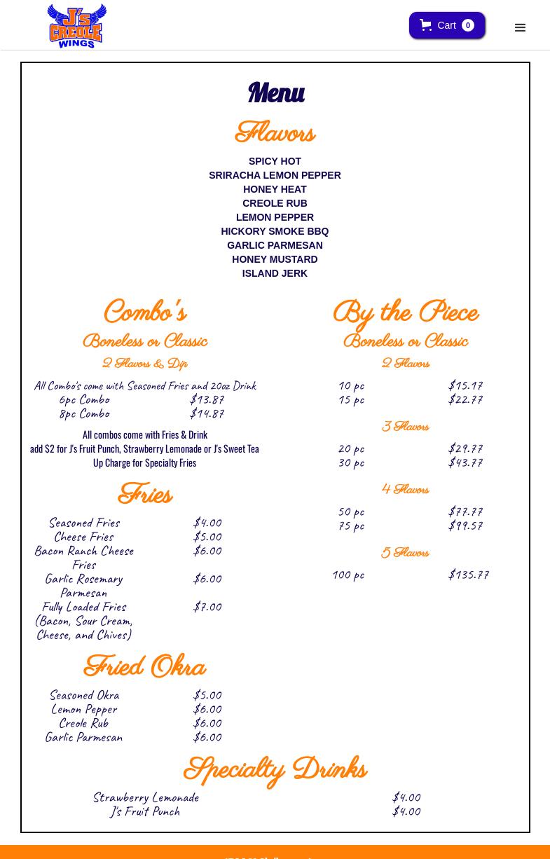 J's Creole Wings - Westwego Menu